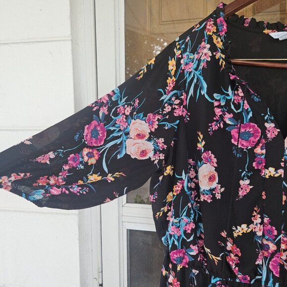 Boutique Womens Plus Size 2x Black Floral Maxi Dress Boho - Picture 2 of 10